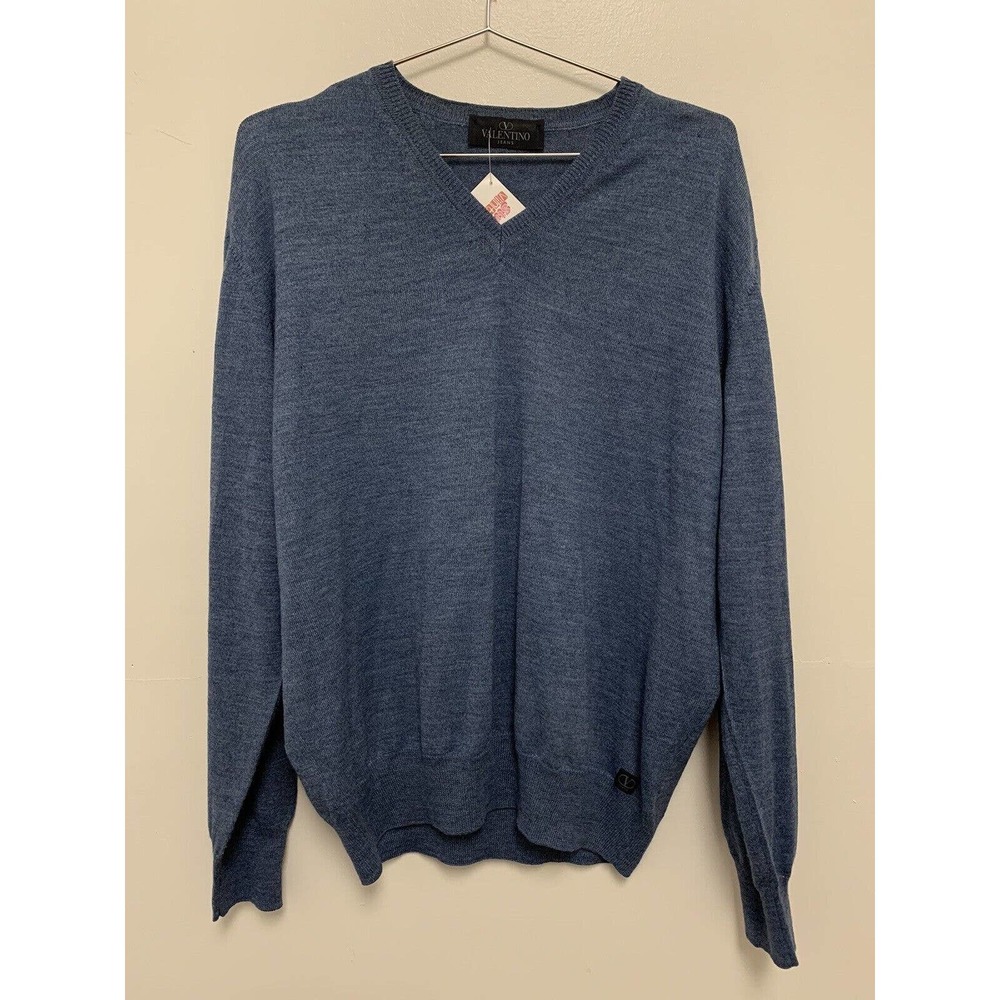 Vintage Valentino Men’s Blue Long Sleeve Wool Sweater 52